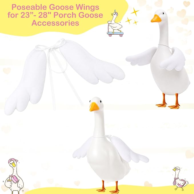 Abbylike 1 Pcs Poseable Goose Wings for 23”- 28" Porch Lawn Goose Outfit Accessories Poseable White Wings for Outdoor Patio Yard Lawn Art Decoration (Rippled Edge)