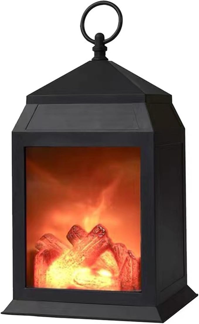 Simulated LED Fireplace Lantern Battery Powered Flameless Light with Simulation Flame Table Decorative Lamp Mini Fireplace Ornament for Cozy Home Decor Free Standing Electric Log Burner