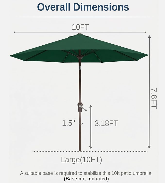 10FT Patio Umbrella, Outdoor Umbrella with Push Button Tilt and Crank, 8 Sturdy Ribs, UV Protection & Waterproof Market Umbrella for Pool, Backyard, Beach,Deck (Dark Green)