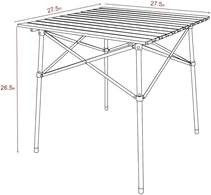 Portal Lightweight Aluminum Folding Square Table Roll Up Top 4 People Compact Table with Carry Bag for Camping, Picnic, Backyards, BBQ, Brown