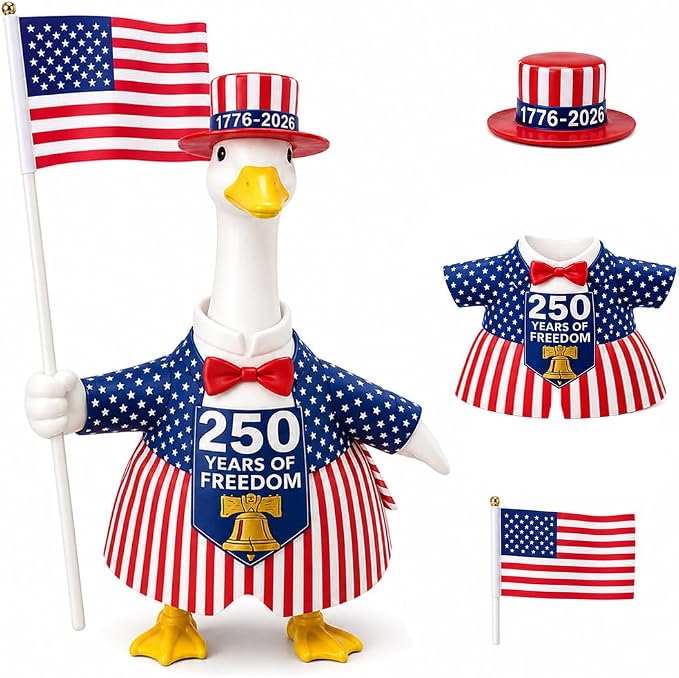 Patriotic Porch Goose Outfits for 23" H Lawn Statue, 4th of July Porch Goose Outfit Anniversary Sign Flag Goose Clothes Costume for Independence Day & Memorial Day Outdoor Garden Yard Patio Decor