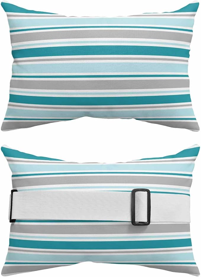 Pack of 4 Outdoor Lumbar Pillow Covers 12x20 Inch, Grey Blue Striped Waterproof Throw Pillow Covers Set, Farmhouse Stripes Modern Abstract Art Outside Decorative Cushion Cases for Patio Porch Car