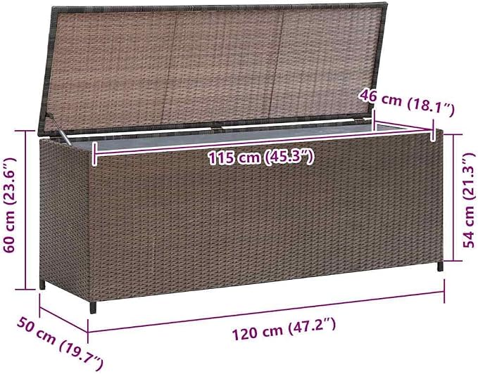 Patio Storage Box 47.2" Brown PE Rattan Outdoor Deck Box with Polyester Lining, Steel Frame & Gas Lift for Garden Furniture Cushions, Pool Toys, Blankets