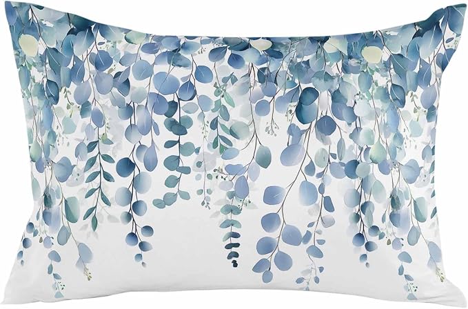 Outdoor Waterproof Pillow Covers Blue Eucalyptus Leaves Set of 2 Decorative Outdoor Pillowcases Watercolor Plant Leaf Cushion Cases for Patio Funiture Garden Couch Bench 12 x 20 Inches
