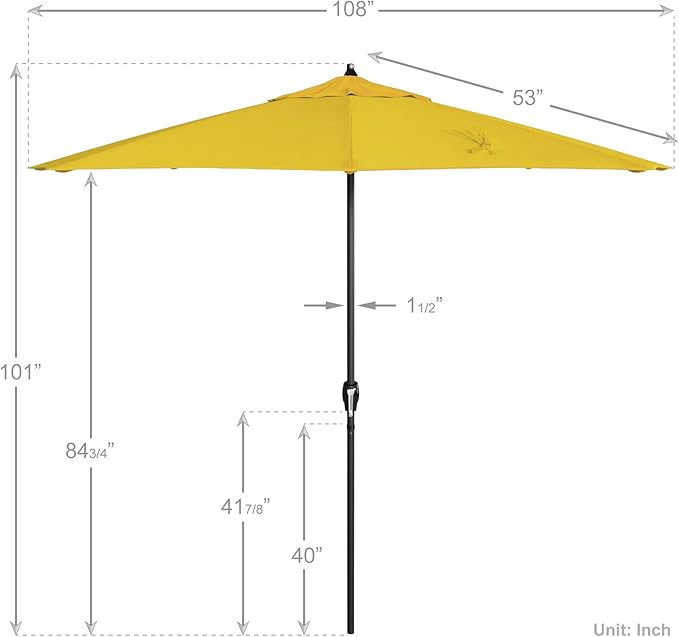 California Umbrella 12-Year Protection 9' Rd Aluminum Patio Umbrella, Crank Lift, Auto Tilt, Black Finish, Sunbrella Sunflower Yellow