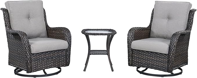 HUMMUH Outdoor Patio Furniture 6 Pieces Furniture Set Wicker Outdoor Sectional Couch with Patio Swivel Glider Chairs,Side Table,Ottomans for Patio