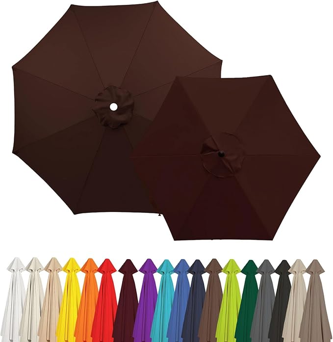 Outdoor Umbrella Replacement Canopy, 6 Ribs 8 Ribs Patio Umbrella Replacement Top Cover, 6.6ft 9 ft 10ft 13ft Waterproof Umbrella Top Canopy Fabric Replacement Canvas(Coffee,8.8FT 8-Ribs)