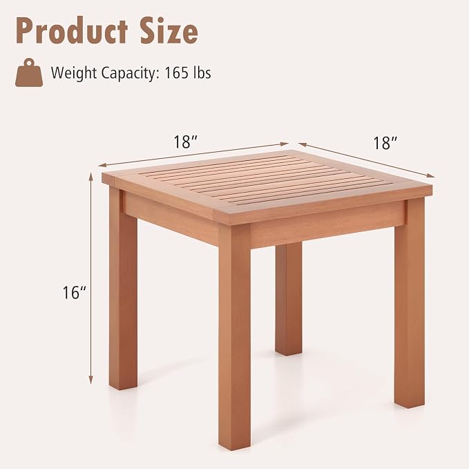 RELAX4LIFE Adirondack Outdoor Side Table - 18’’ Square Eucalyptus Wood Indoor Outdoor End Table with Slatted Tabletop for Balcony Backyard Garden Porch Deck, Small Pool Side Patio Table (1)