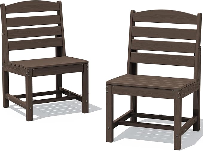 SERWALL All Weather Armless Outdoor Dining Chair Set of 2, Coffee | Armless Dining Chairs built to last with 330 lb capacity. Compact 24.6"Dx19.3"Wx33.6"H. Weatherproof & easy to clean.