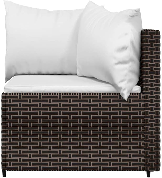 3 Piece Outdoor Sofa Set Brown Cream White 24.8 x 12.1 x 22.6 in Steel Frame PE Rattan Patio Sectional Furniture Modular Couch for Garden Balcony Backyard Chilling & Dining