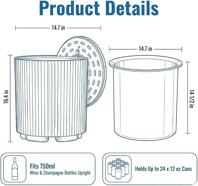 Zapdos 3-in-1 Outdoor Cooler Side Table, Dense Fluted Design, 330lbs Capacity Patio Ice Bucket