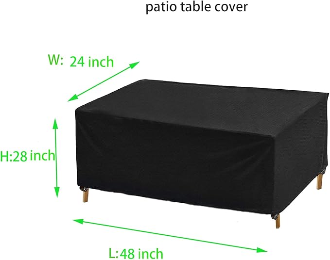 Outdoor Coffee Table Cover,48"(L) x 24"(W) x 28"(H),Outdoor Lawn Waterproof Garden Furniture Cover,Durable Windproof, Fits Rectangle Patio Table