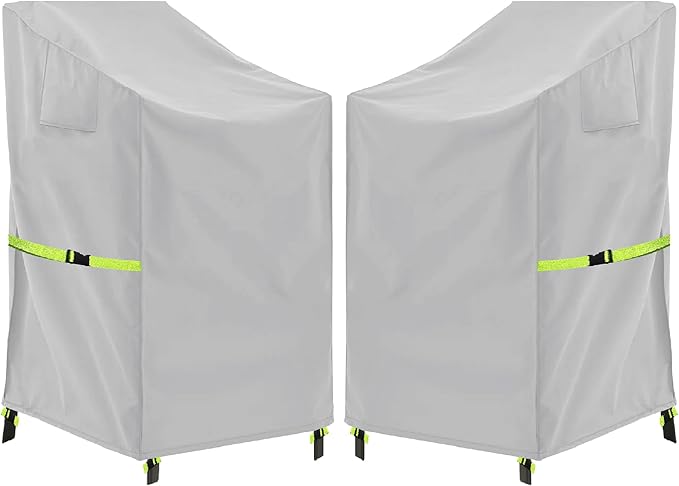 Stackable Patio Chair Cover - 600D High Back Outdoor Chair Cover Waterproof & Heavy Duty, 2 Pack Lawn Furniture Stacking Seat Cover for 4-6 Outdoor Stackable Dining Chairs - 28 x 36 x 47 Inch