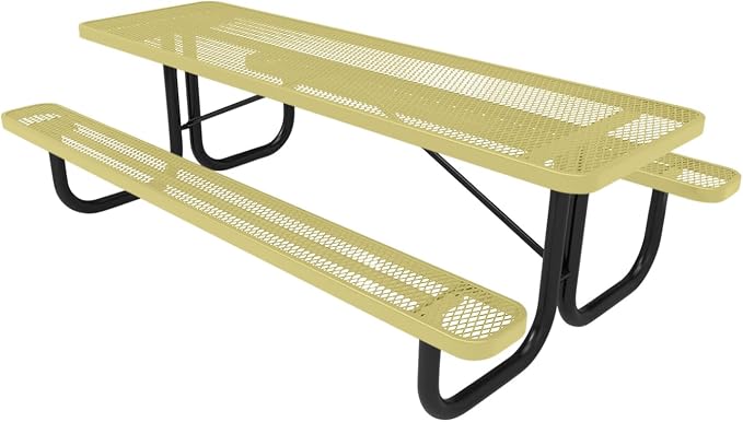 COATEDOUTDOORFURNITURE Heavy-Duty Portable Outdoor Picnic Table, Thermoplastic Coated Expanded Metal Commercial-Grade Patio Dining Furniture Made in America (8ft Rectangular, Textured Sandstone)