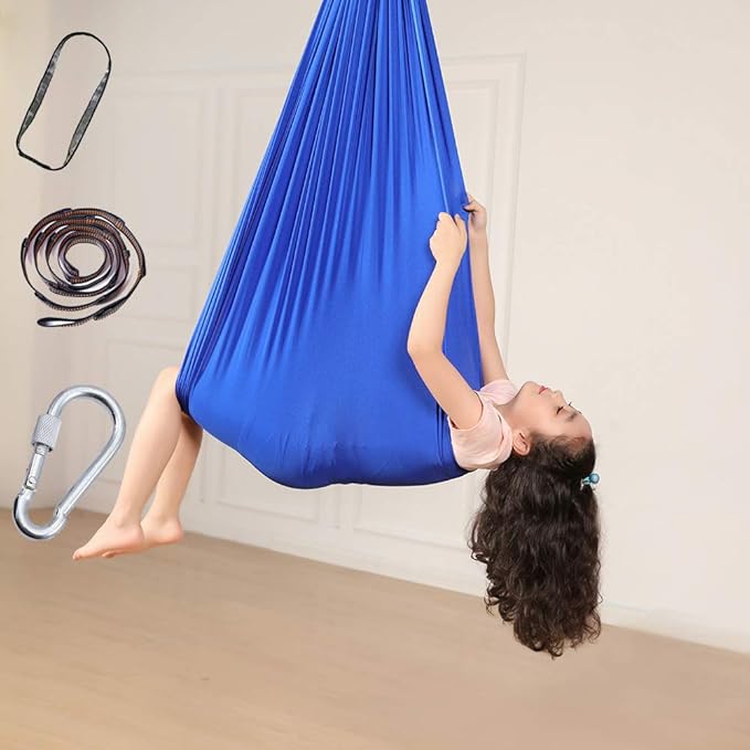 JIAN YA NA Therapy Swing for Kids Home Child Hammock Chair for Special Needs Swing Pod Outdoor Indoor Hanging Seat Hammocks (1 m Wide, Blue)