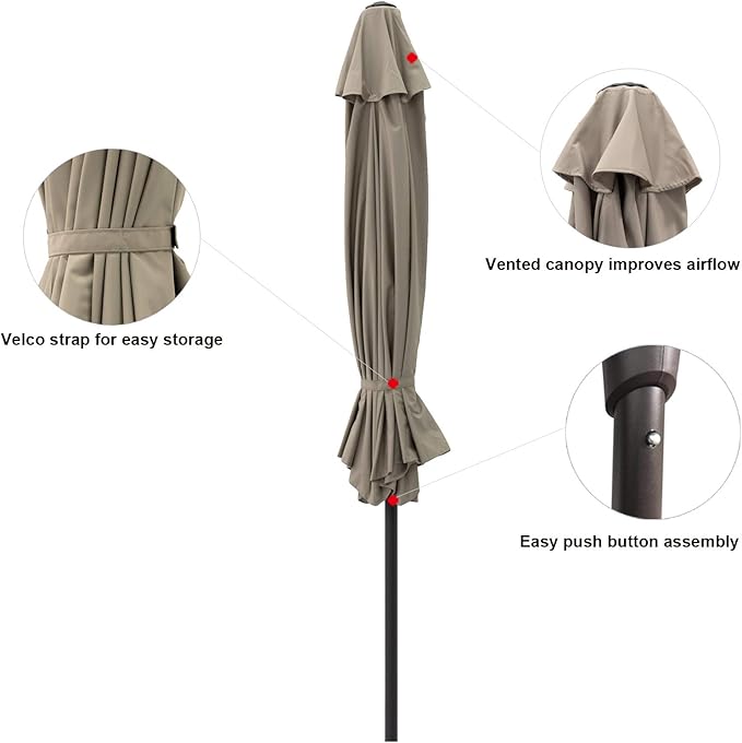 C-Hopetree 9 ft Half Round Outdoor Patio Market Wall Umbrella with Tilt, Taupe