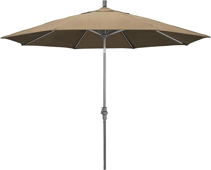 California Umbrella 11Ft Premium Sunbrella Patio Umbrella, Hand-Crank, Tilt-Collar, Gray Frame, Heather Beige Fabric