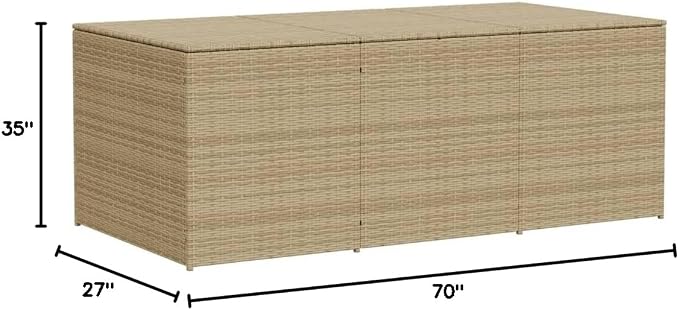 Large Outdoor Storage Box 70.9 Inch Rectangular Deck Box with Weather Resistant Poly Rattan and Powder Coated Steel for Patio Garden Pool Toys Organization