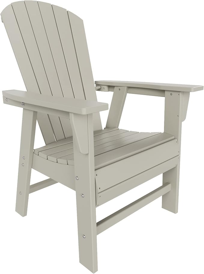 WestinTrends Dylan Adirondack Patio Dining Set for 4, All Weather Poly Lumber Outdoor Table and Chairs Set of 4, 43" Trestle Square Dining Table and Seashell Adirondack Dining Chair, Sand