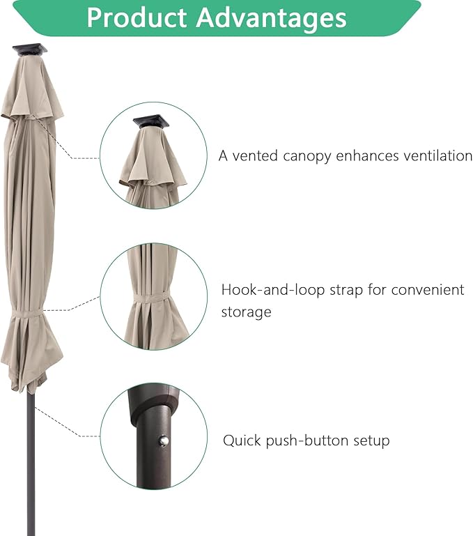 Helios&Hestia 9 ft Small Half Round Solar Powered Wall Outdoor Market Patio Umbrella with LED Lights and Tilt for Garden, Deck, Balcony