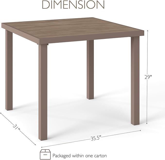 Aluminum Outdoor Dining Table - All-Weather Exposure, Waterproof and Rust-Proof Courtyard-Style Coffee Table Garden/Balcony/Poolside, Light Brown 1 Pcs