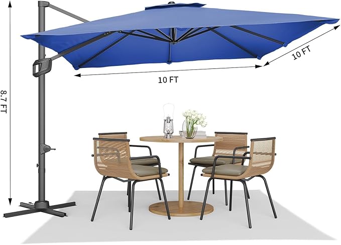 Garvee Cantilever Patio Umbrella 10x10 ft Large Rectangle Umbrella Outdoor Market Umbrellas 360 Rotation Offset Hanging Outdoor Shade for Patio