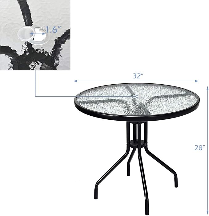S AFSTAR 5 Pieces Patio Dining Set, 4 Folding Chairs with Table, Portable Wicker Chairs Furniture Set for Outdoor Garden Backyard (4 Chairs w/ 28''H Modern Round Table)