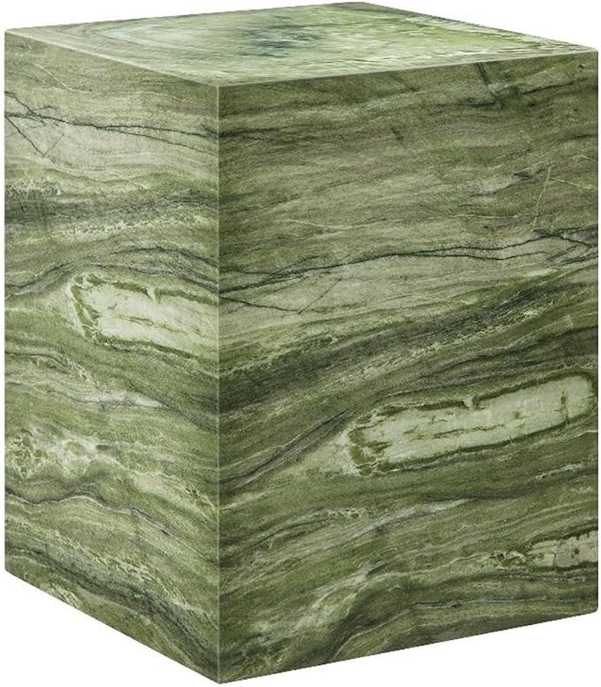 Modway Jordana Indoor Outdoor Concrete Side Table in Green Marble – Square Plinth End Table with Faux Stone Finish - Concrete Furniture Accent Table for Patio, Garden, or Living Room