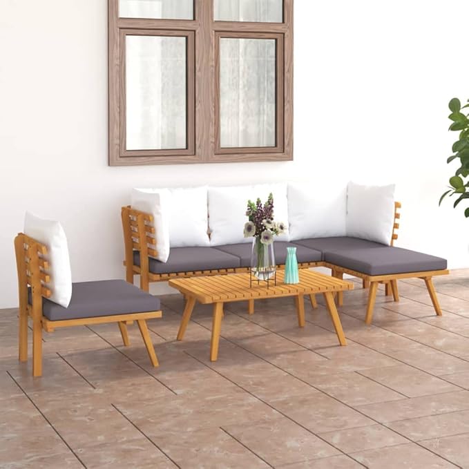 Backyard Furniture Patio Conversation Sets Outdoor Seating 6 Piece Patio Lounge Set with Cushions Solid Acacia Wood Suitable for Swimming Pool, Courtyard, Garden