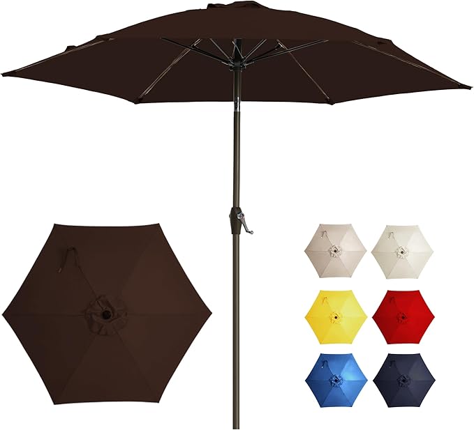 7.5FT Large Outdoor Patio Umbrella with Crank & Tilt - Durable Market Umbrella for Outdoor Patio with 6 Fiberglass Ribs for Poolside,Deck,Yard,Garden