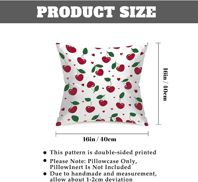16x16 Inch Outdoor Pillow Covers Set of 2 Waterproof Throw Pillow Covers Decorative Couch Cushion Covers Cherry Leaf Fruit Square Pillowcases Protectors for Patio Garden Sofa