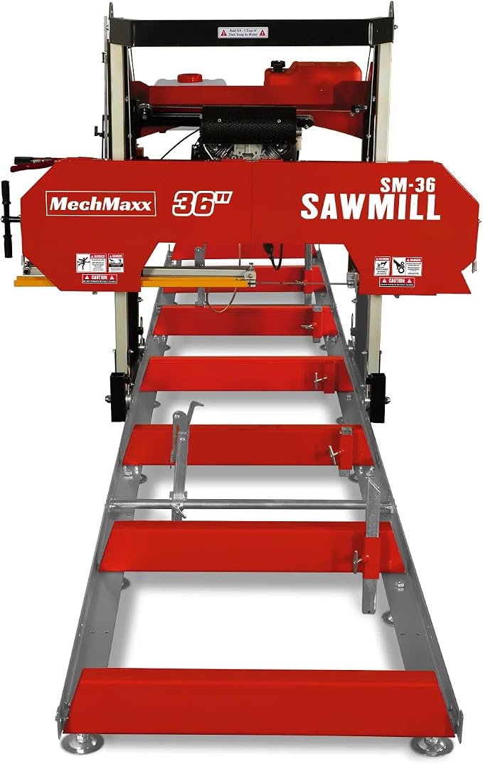 MechMaxx 36" MAX Portable Sawmill, 25HP 688cc HONDA GX690 V-Twin Engine, 35" Board Width, 20' Track Length, (10 x Blades Included),Model SM36HMAX