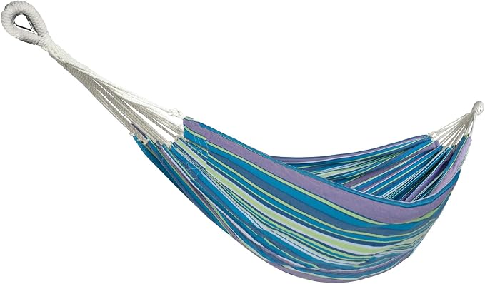 Bliss Hammocks 60" W Double Outdoor Hammock with Hand-Woven Rope Loops & Tree Straps, Patio, Durable, Cotton/Polyester, 265 Lbs Capacity, Malibu Stripe