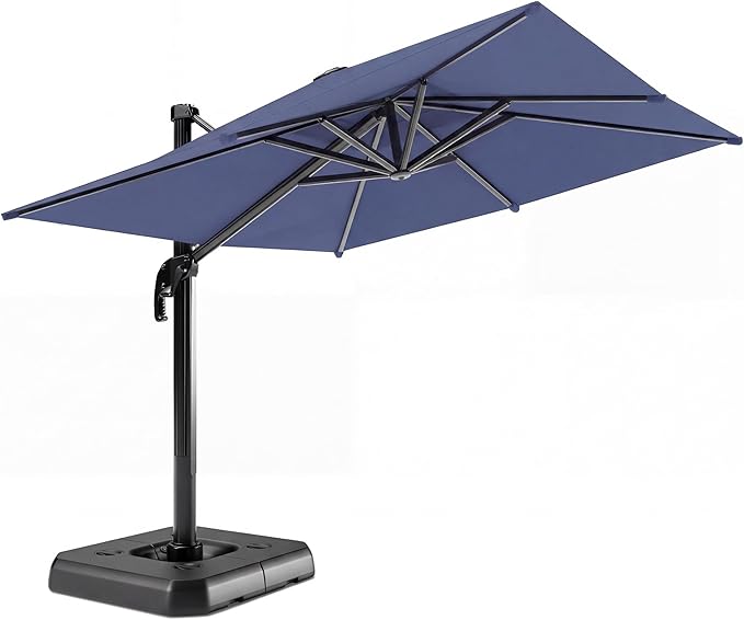 LAUSAINT HOME Patio Umbrella Outdoor,10 FT Cantilever Umbrella Aluminum Offset Umbrella with 360-degree Rotation for Backyard, Pool, Lawn, Deck (Square, Navy Blue)