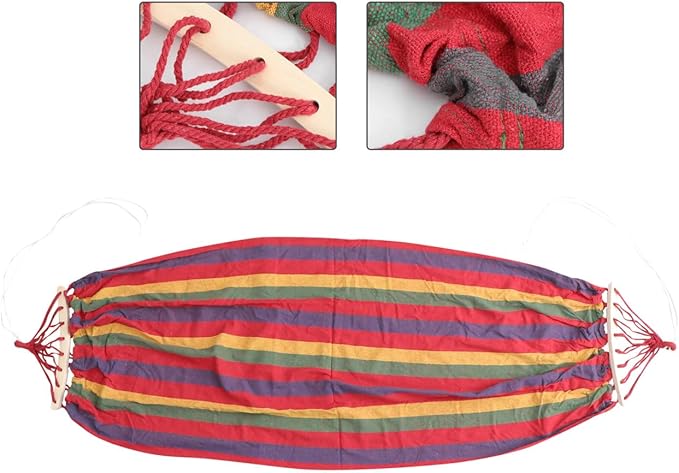 SUPVOX Rainbow Striped Single Person Canvas Hammock with Anti-tip Design, Outdoor Traveling Swing for Adults, Widened Cotton Fabric Leisure Hammock for Camping and Backyard