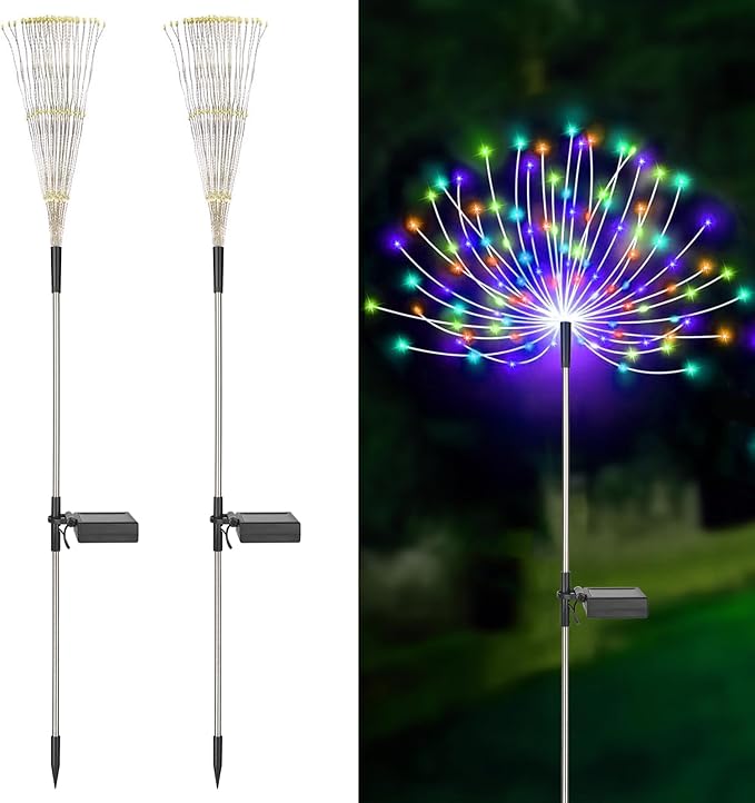 2PACK Solar Firework Lights outside150LEDs 8 Lighting Mode Sensor Light Waterproof for Garden Decoration Yard Pathway Christmas ，Halloween，Parties，Wedding， Christmas Decoration (White)