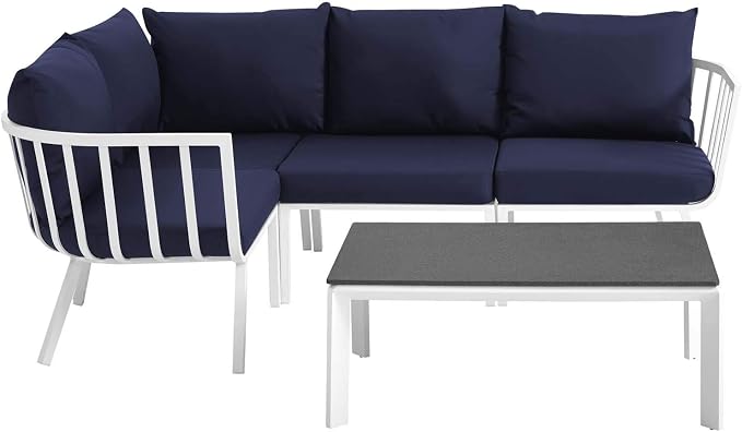Modway Riverside 5 Piece Outdoor Patio Aluminum Set, 59 x 85.5 x 28, White Navy
