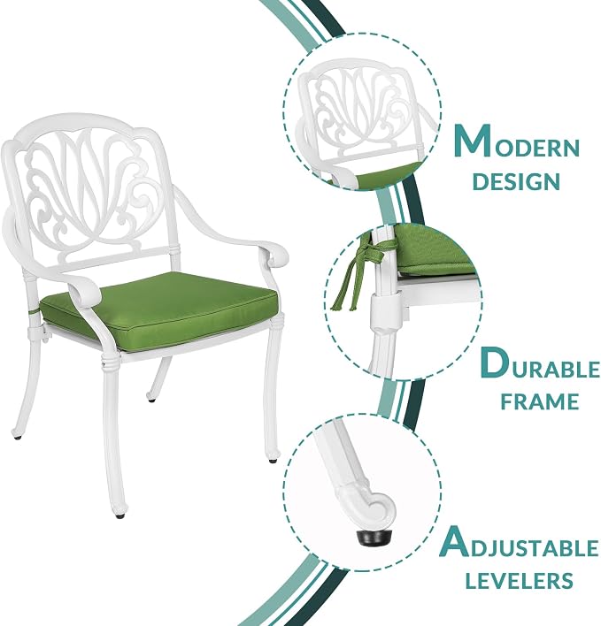 MEETWARM 7-Piece Outdoor Patio Dining Set, 6 Outdoor Dining Cushioned Chairs and 1 Rectangle Table with 2" Umbrella Hole, All Weather Cast Aluminum Patio Funiture Set for Backyard, Patio(White)