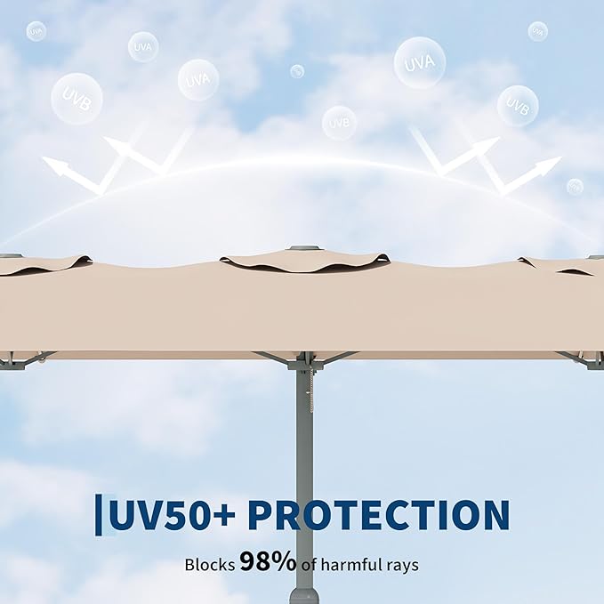 9x15 ft Large Outdoor Umbrella with Base Included, Extra Wide Patio Umbrella with UV Protection, Heavy Duty Backyard & Pool Umbrella with 12 Ribs for Garden Patio Balcony