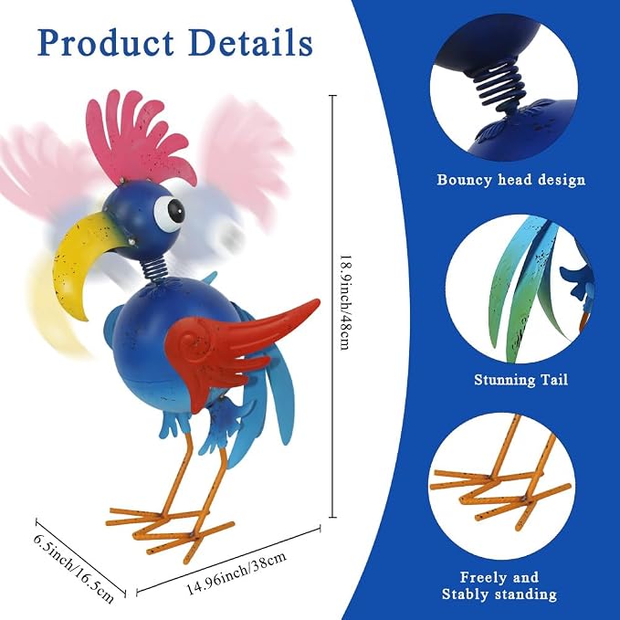 18.9'' Playful Rooster Yard Statue for Patio, Yard, Farmhouse
