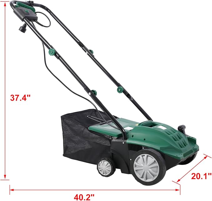 13 Inches Scarifier,2-in-1 Electric Dethatcher Scarifier with Removable Collection Bag,Lawn Scarifier with Adjustable System,Electric Lawn Dethatcher for Home Garden