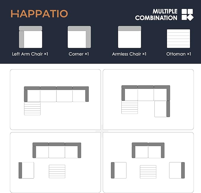 HAPPATIO 5 Piece Patio Conversation Set,All-Weather Patio Furniture Set,Outside Patio Furniture,4 Piece Outdoor sectional,PE Rattan Wicker Outdoor Sectional Sofa.(Grey/Blue)