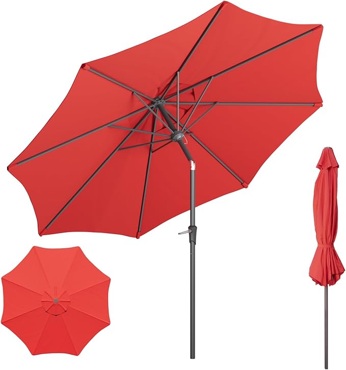 Outdoor Patio Umbrella with One Push Button Tilt and Crank, 8 Sturdy Ribs Market Table Umbrella