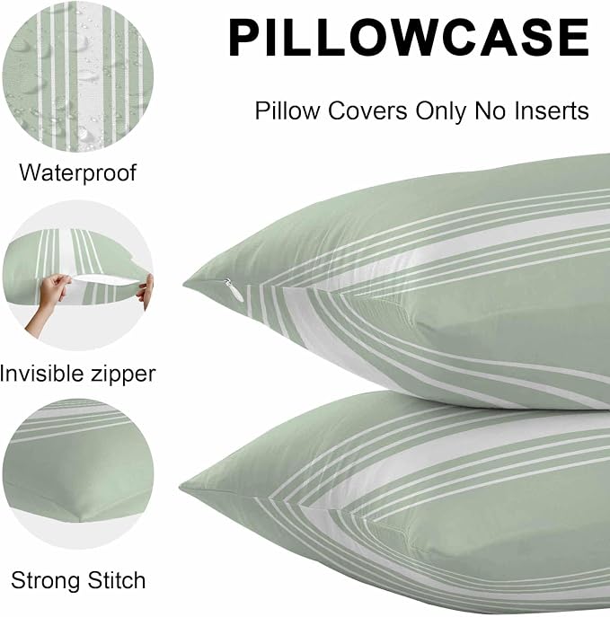Sage Green White Stripe Outdoor Pillow Covers 26x26 Inch Throw Pillow Covers Set of 2 Waterproof Decorative Pillow Cases Modern Rustic Vertical Striped Cushion Covers for Patio Furniture Garden Couch