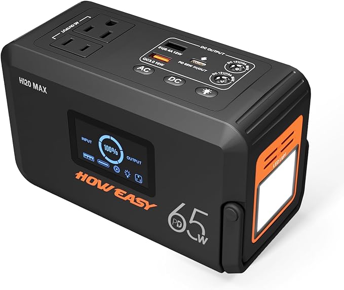 HOWEASY Portable Power Station,135W(270W Peak) Solar Generator,Power Bank with AC Outlet and 65W PD Output,98Wh Lithium Battery Backup with LED Light for Camping, Home Backup Outdoor Emergency