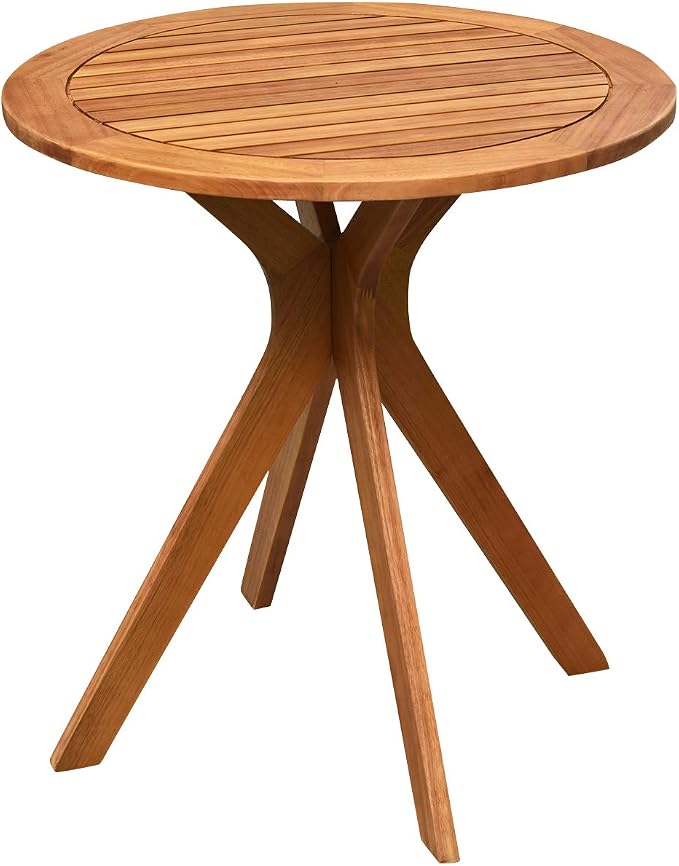 27.5” Outdoor Bistro Table, Eucalyptus Wooden Cafe Table, Round Bar Patio Table, Balcony Table, Side Dinning Table for Garden, Deck & Porch, Teak Finish