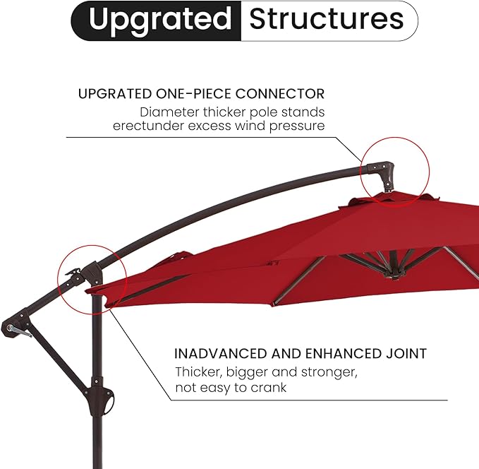 10FT Patio Umbrella, Outdoor Offset Cantilever Umbrella with Sturdy 8 Ribs, Easy Tilt Adjustment for Backyard Pool Garden,Red