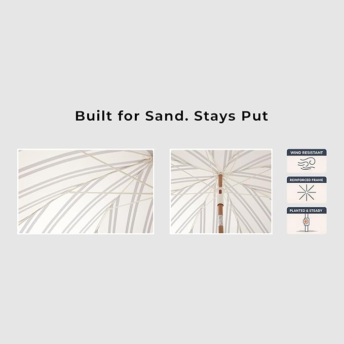 6FT Stripe Fringe Beach Umbrella for Sand with Sand Anchor, UPF 50+ Sun Shade with Tassels, Adjustable Tilt Pole, Portable Coastal Umbrella for Beach & Pool, Heritage Black Stripe