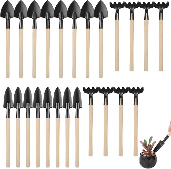 8 Sets Mini Gardening Tools, Portable Garden Tool with Wooden Handle, Steel Hand Tool Kit with Rake, Trowel, Shovel for Bonsai, Succulents, Herbs, Indoor Plants, Small Pot Gardening