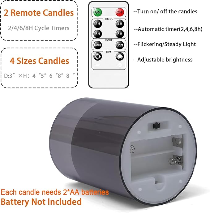 Fo32won Grey LED Flameless Pillar Candles Battery Operated with Remote Timer, 5 Pack 3D Flickering Acrylic Candles for Home Living Room Bedroom Fireplace Wedding Party Holiday Decor & Gift